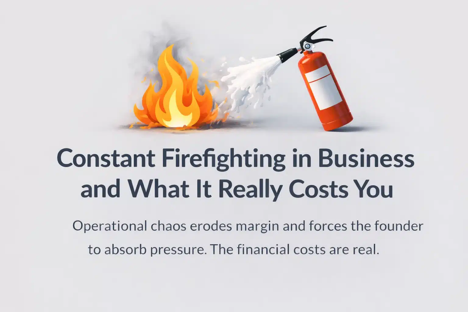 Fire extinguisher spraying foam on flames symbolizing constant firefighting in business operations.