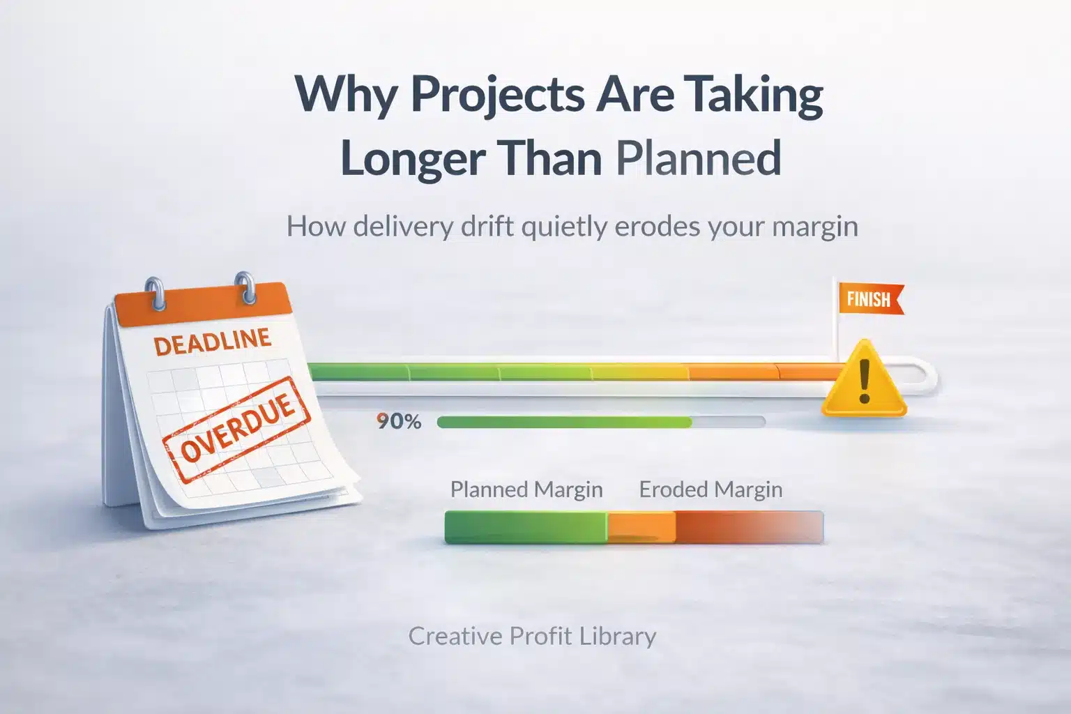 Project timeline extending past its deadline illustrating delivery drift and margin erosion in project-based businesses