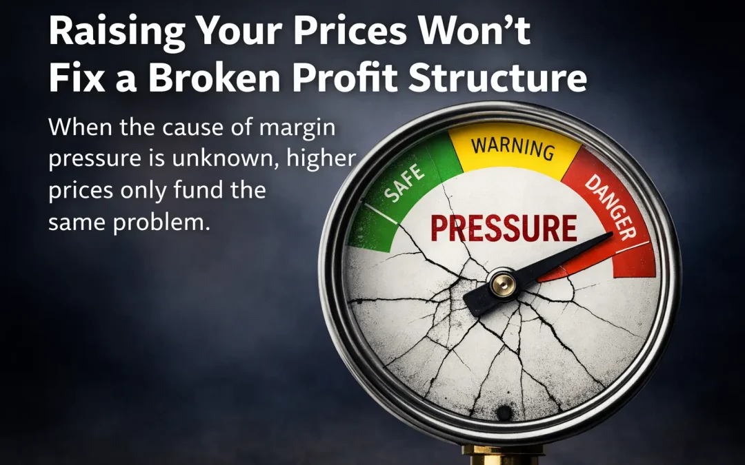 Pressure gauge in danger zone showing business profit pressure from unresolved cost issues
