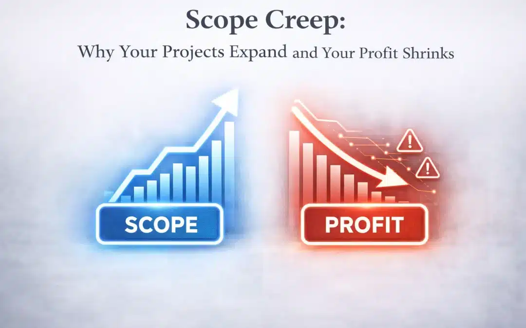 Scope creep visualized as expanding project scope alongside declining profit