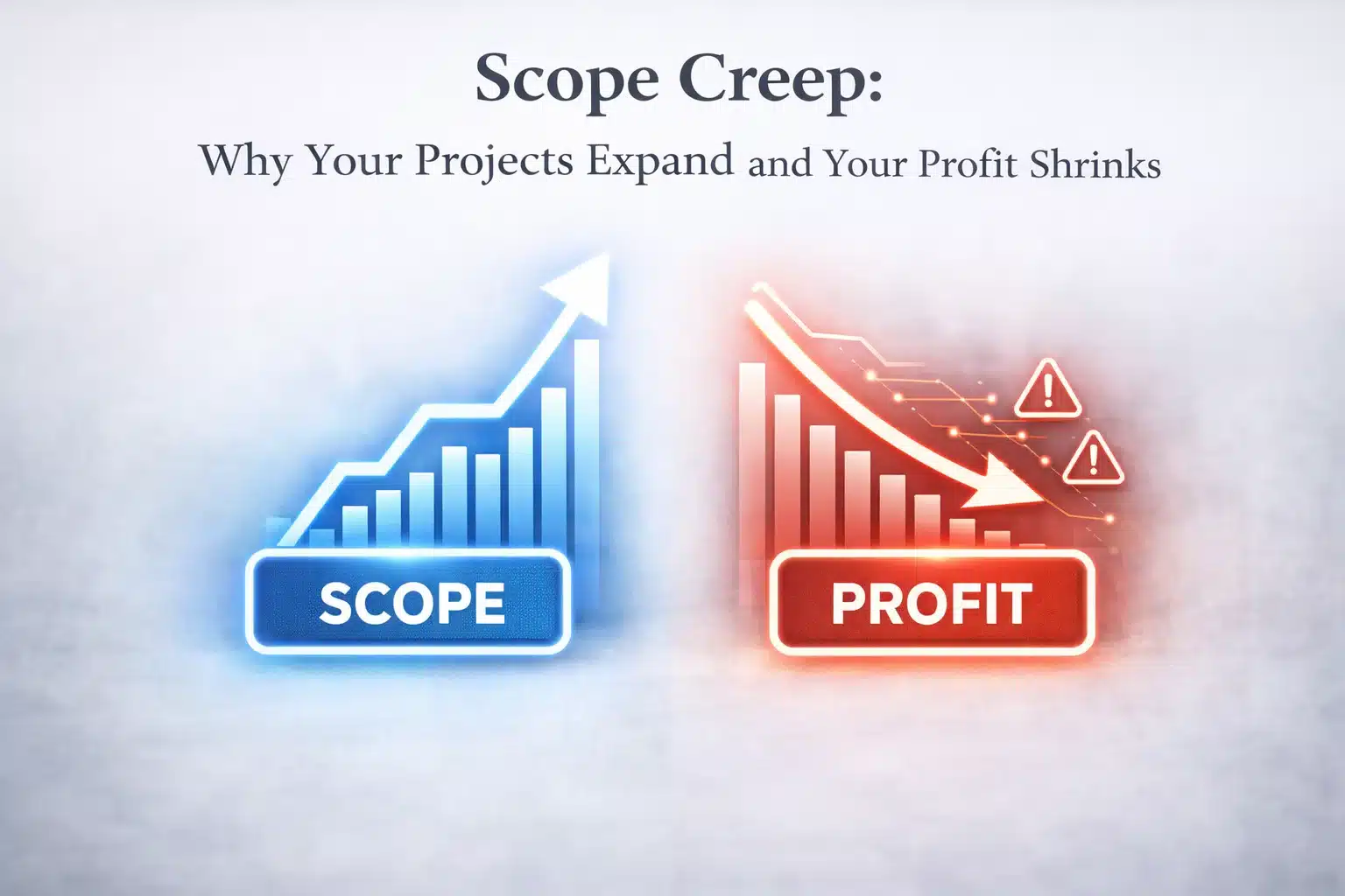 Scope creep visualized as expanding project scope alongside declining profit